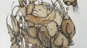 PREVIA - MARINA - CAFÉ EXPRESSO DE ETHIOPIA Y TINTA INDELEBLE SOBRE PAPEL CANVAS - SERIE CAFEÍNA - 25X32CM 2014 - WEB