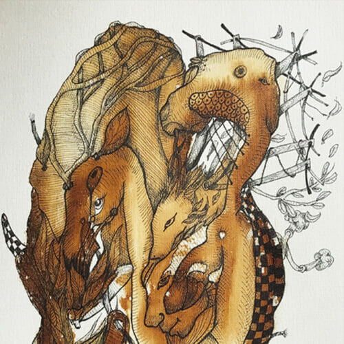 NÚCLEO II - arte hecho con café - SERIE CAFEÍNA JORGE A. MERINO - AMEJOARTES - EL SALVADOR