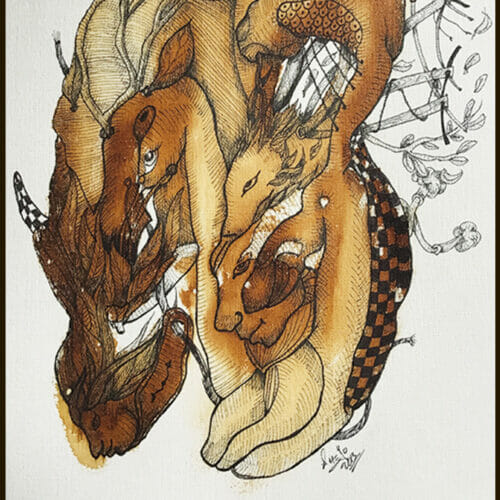 NÚCLEO II - arte hecho con café - SERIE CAFEÍNA JORGE A. MERINO - AMEJOARTES - EL SALVADOR