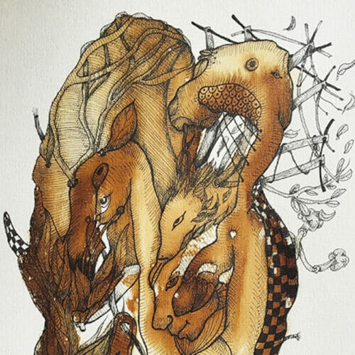 NÚCLEO II - arte hecho con café - SERIE CAFEÍNA JORGE A. MERINO - AMEJOARTES - EL SALVADOR