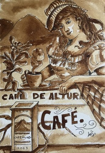 Café de altura - Serie cafeína - 8x10 pulgadas - Café espresso y tinta sobre papel - 2013 - Jorge A. Merino - AMEJOARTES